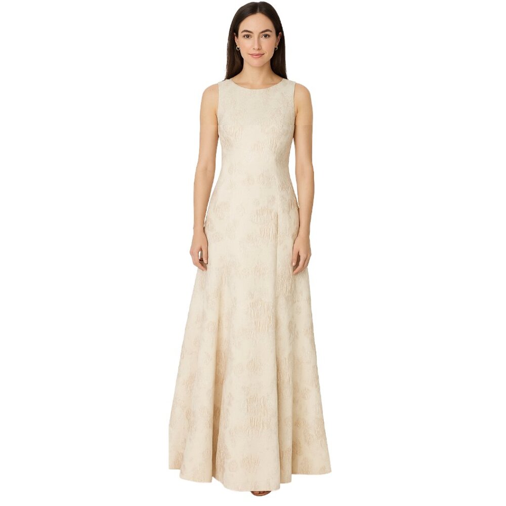 Aidan Mattox Ivory Boat Neck Gown Bridal Wedding Guest Formal Gala Party Bride